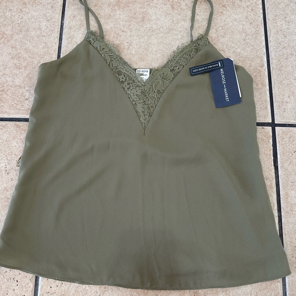 Melrose and Market Olive Green Lace-Trim Cami